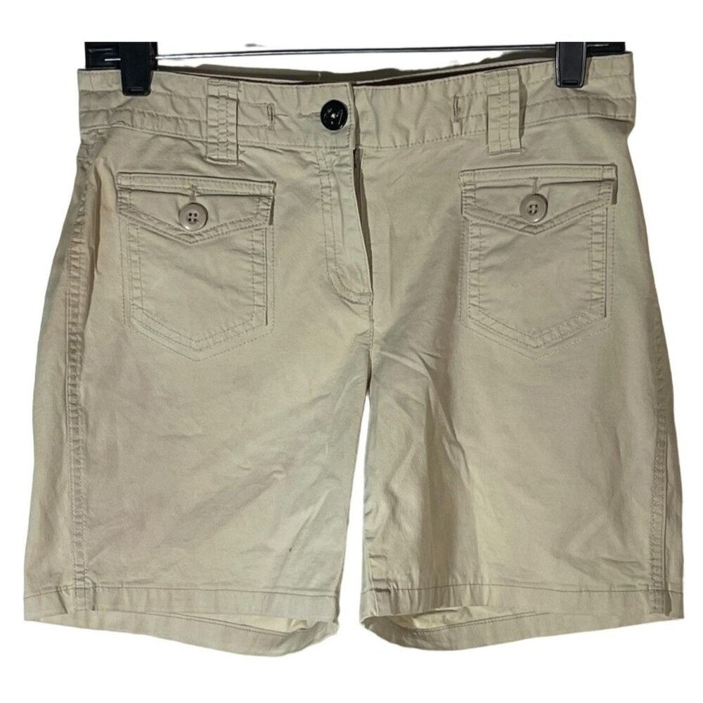 Style & co petite shorts button on all pockets cotton blend tan size 4 READ